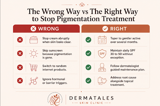 Infographic: How to Keep Pigmentation Away. Sun Protection, Actives Tapering, Barrier Care